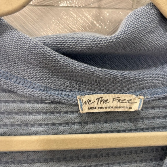 We The Free People Hazel Cardi Jacket Womens Large Sea Blue Waffle Knit Zip Up - Picture 4 of 9